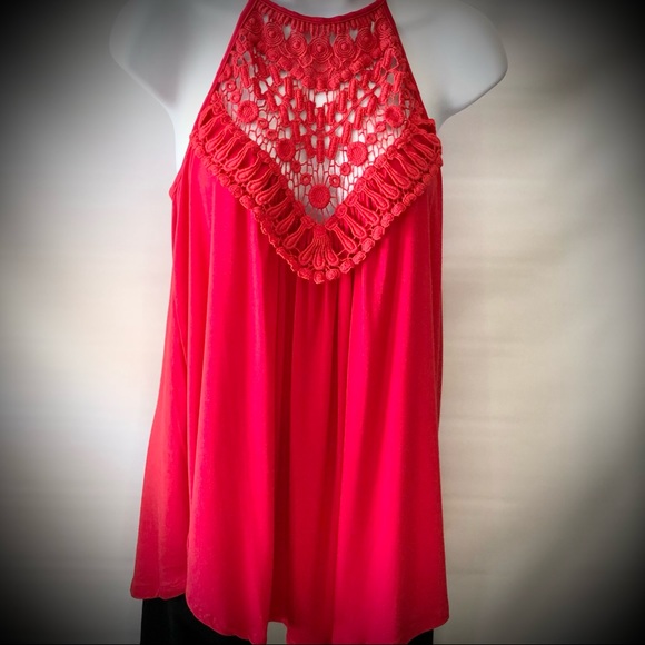NWT CY Fasion Red Lace Front Spaghetti Strap Top - Picture 1 of 8